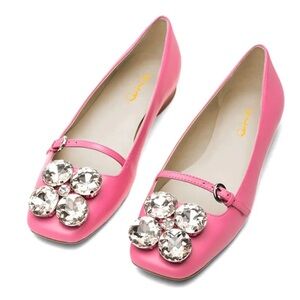 XYD Womens NEW Pink Rhinestone Buckle Strap Slip-On Flat Mary Jane Shoes Size 8